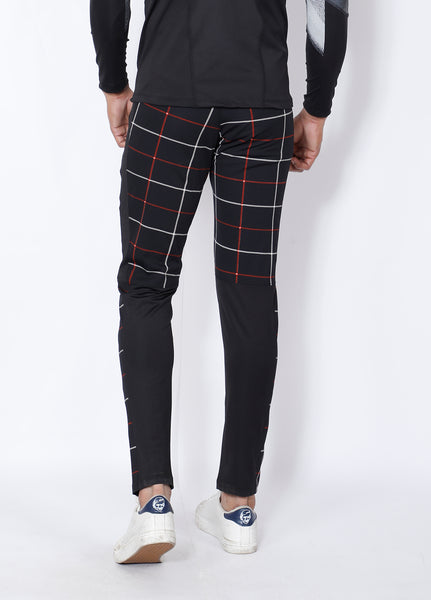 Black Checked Slim-Fit Trackpants