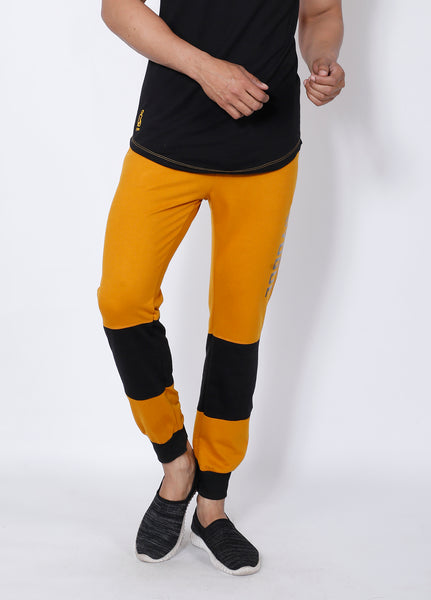 Yellow Black Colorblock Terry Joggers