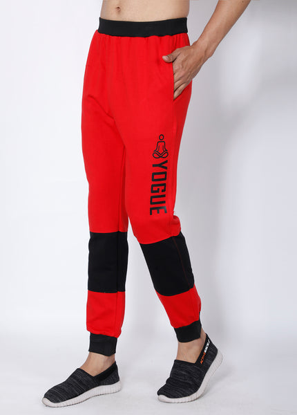 Red Black Colorblock Terry Joggers