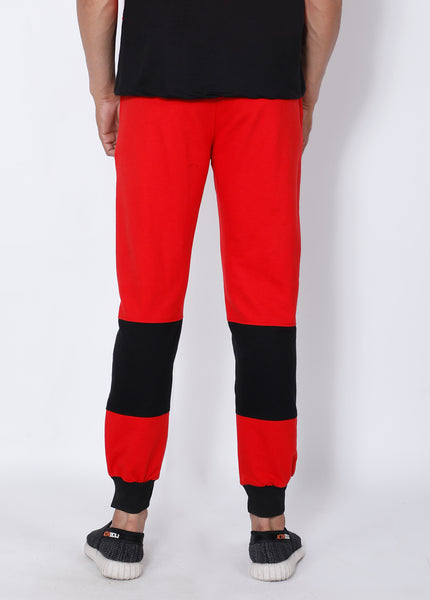 Red Black Colorblock Terry Joggers