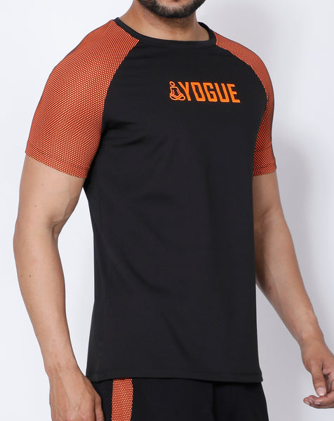 Black Orange Mesh Raglan T-Shirt