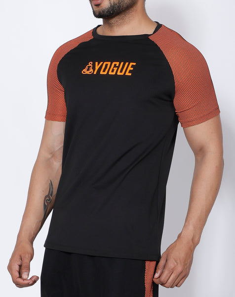 Black Orange Mesh Raglan T-Shirt