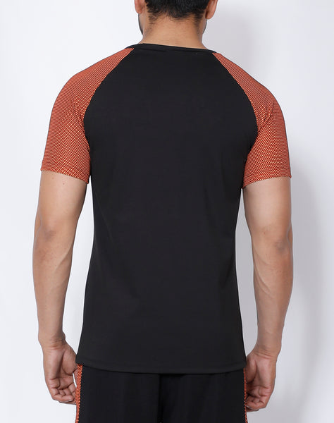 Black Orange Mesh Raglan T-Shirt