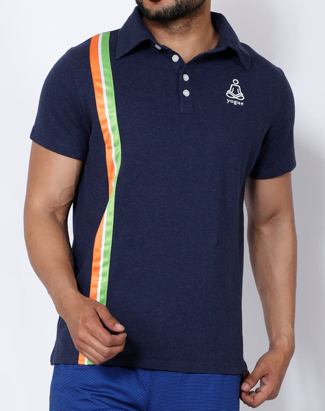 Navy Tricolor Cotton Polo