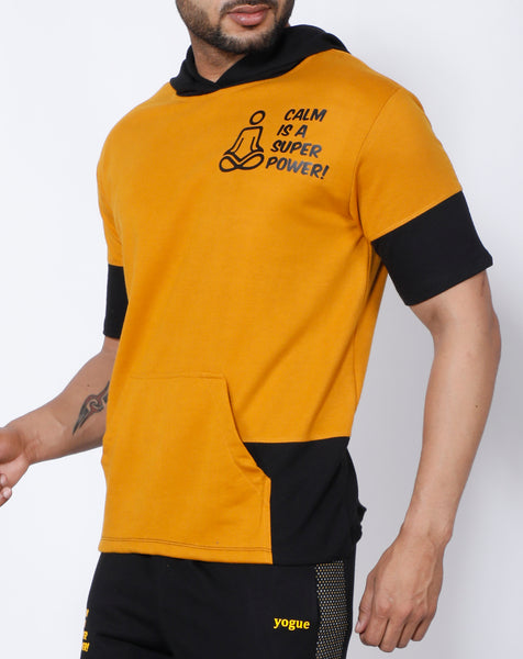 Mustard Black Hooded T-Shirt