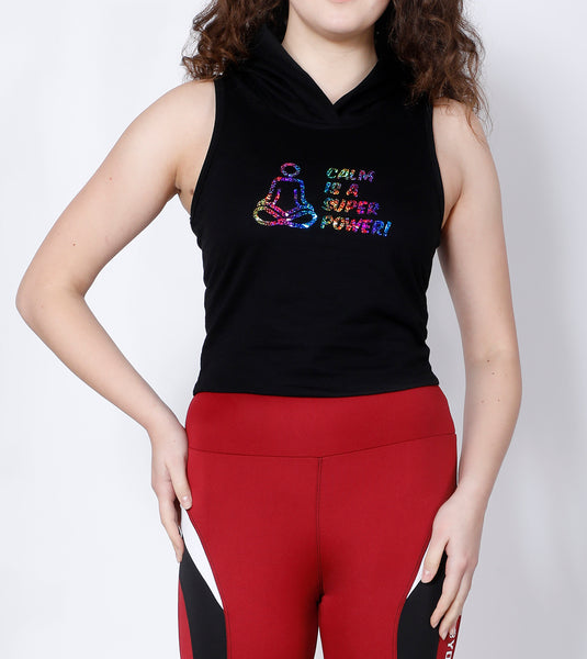 Black Sleeveless Crop Hoodie