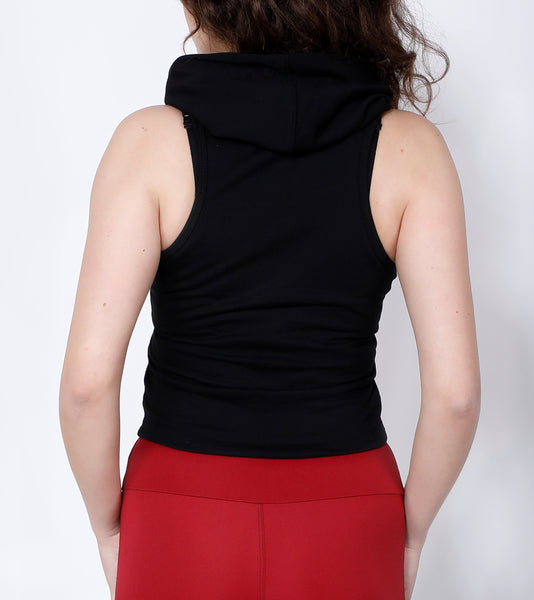 Black Sleeveless Crop Hoodie