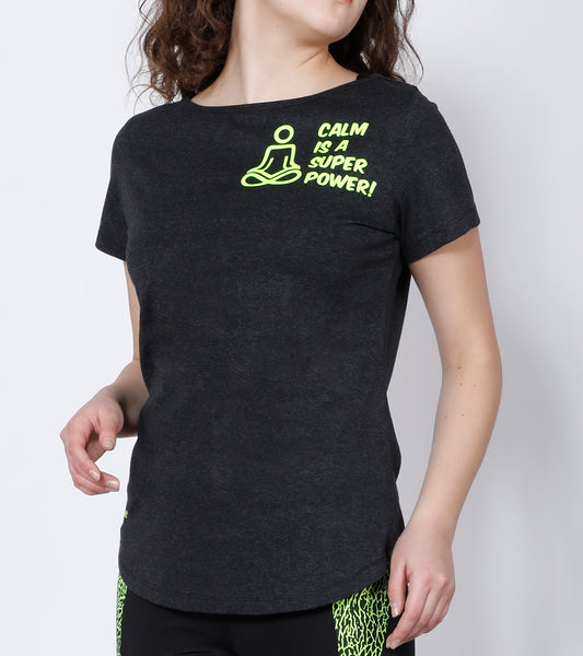 Anthracite Curved-Hem Cotton T-Shirt