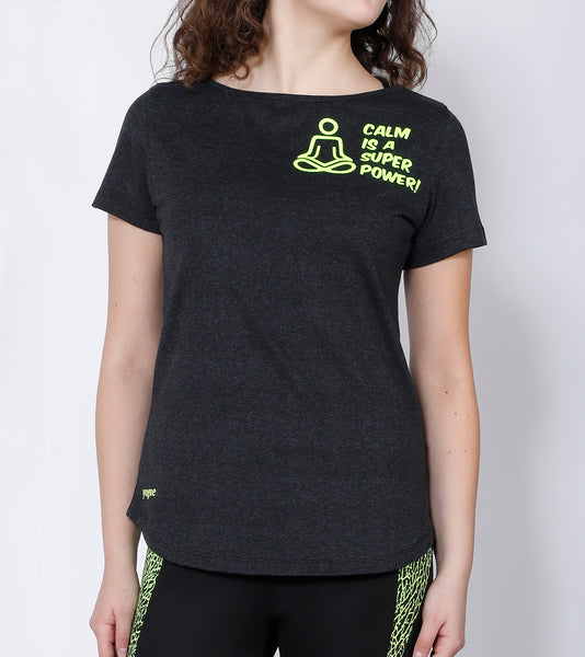 Anthracite Curved-Hem Cotton T-Shirt