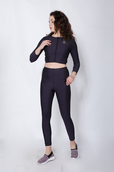 Shop The Look - Crop Zipper + Leggings - Purple Silver