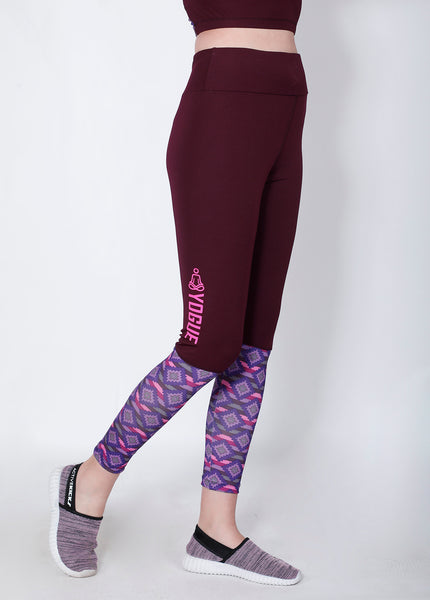 Wine Red Printed 2Tone Tights