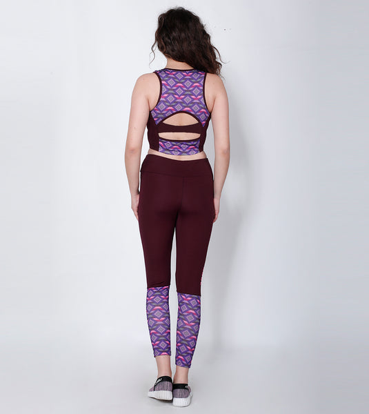 Wine Red Printed Compression Top