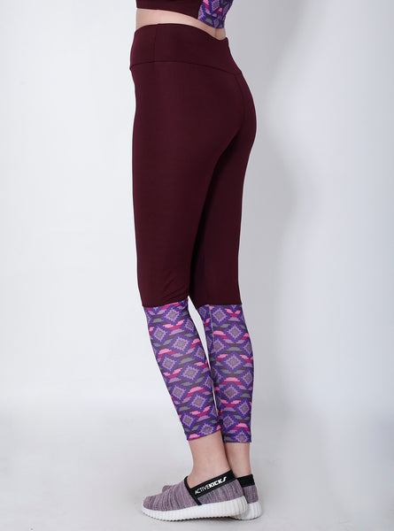 Wine Red Printed 2Tone Tights