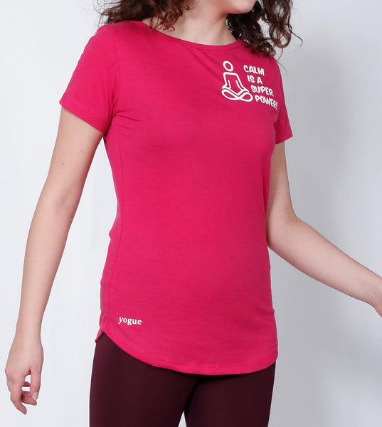 Pink Curved-Hem Cotton T-Shirt
