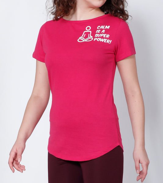 Pink Curved-Hem Cotton T-Shirt