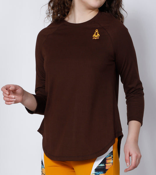 Brown Flared-Fit Cotton T-Shirt