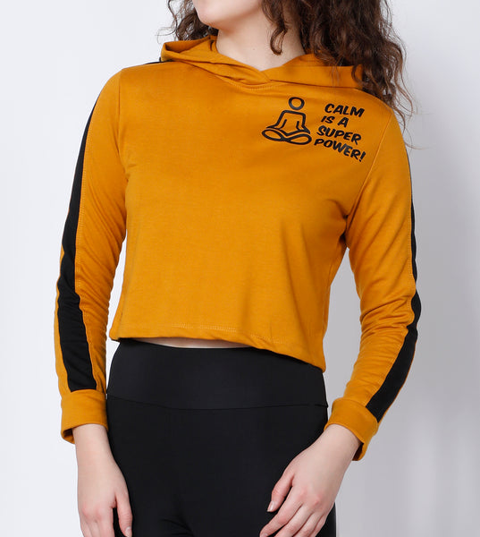 Yellow Superpower Crop Hoodie