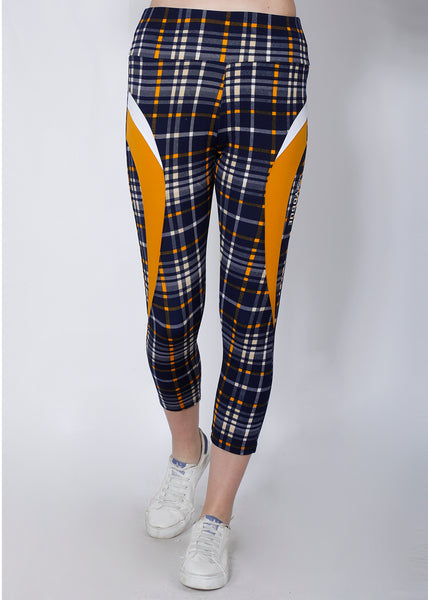 Navy Yellow Checked 7/8th tights