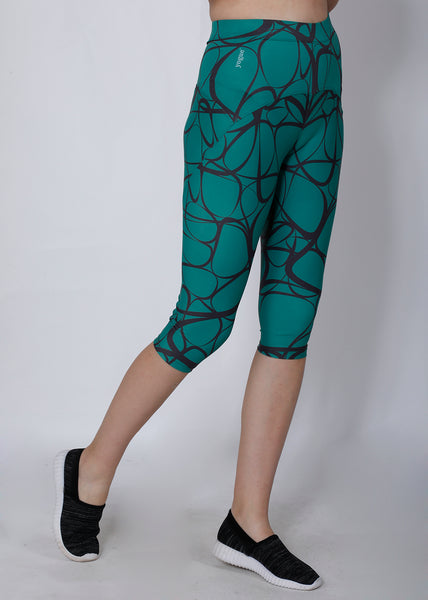 Green & Black Abstract Capris