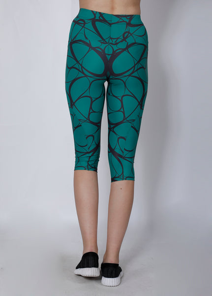 Green & Black Abstract Capris