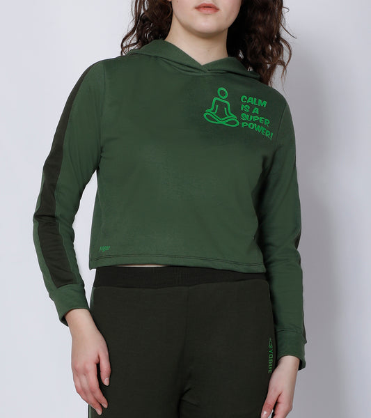 Green Superpower Crop Hoodie