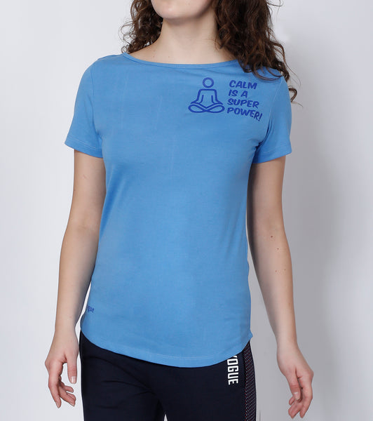 Sky Blue Curved-Hem Cotton T-Shirt