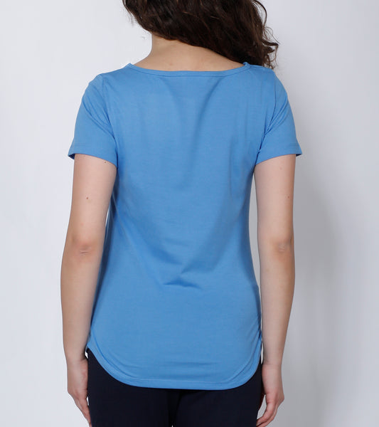 Sky Blue Curved-Hem Cotton T-Shirt