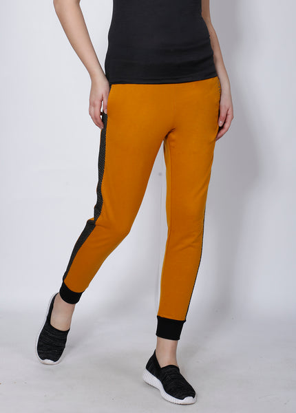 Mustard Joggers with Black Stripes