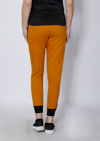 Mustard Joggers with Black Stripes