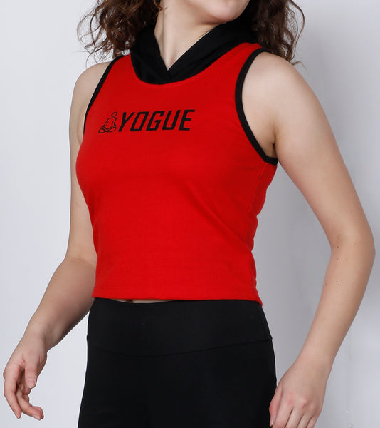 Red Sleeveless Crop Hoodie