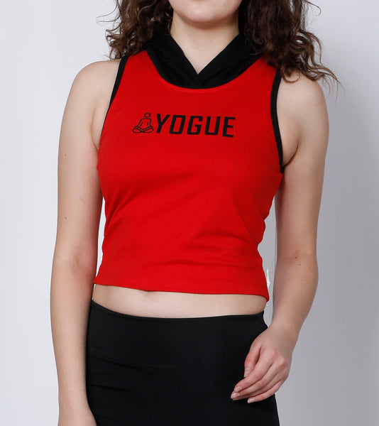 Red Sleeveless Crop Hoodie