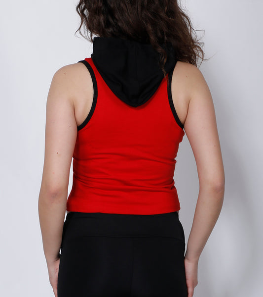 Red Sleeveless Crop Hoodie