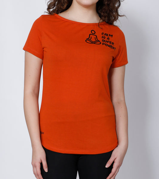 Orange Curved-Hem Cotton T-Shirt