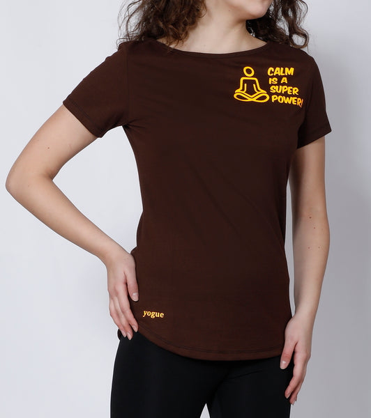 Brown Curved-Hem Cotton T-Shirt