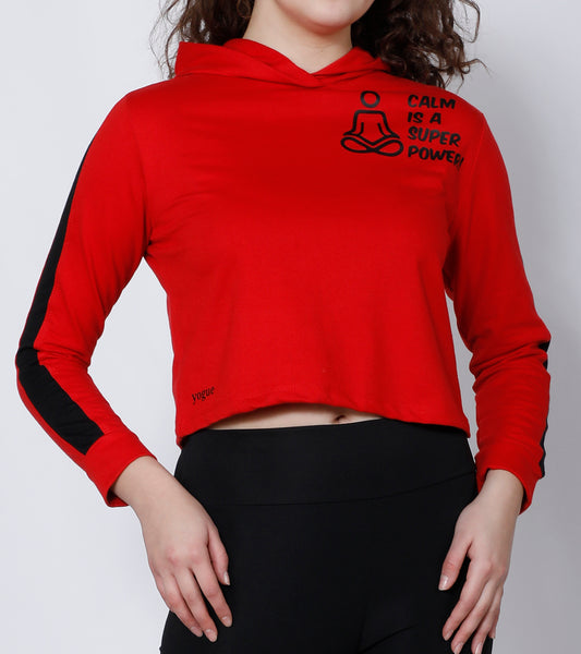 Red Superpower Crop Hoodie