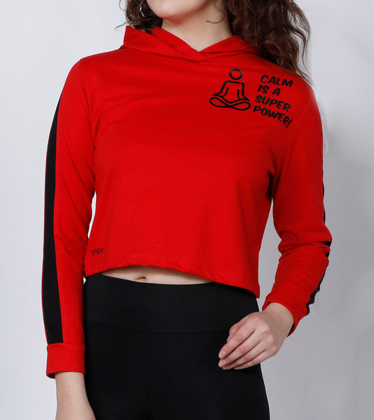 Red Superpower Crop Hoodie