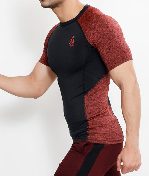 Charcoal Red Texture Compression T-Shirt