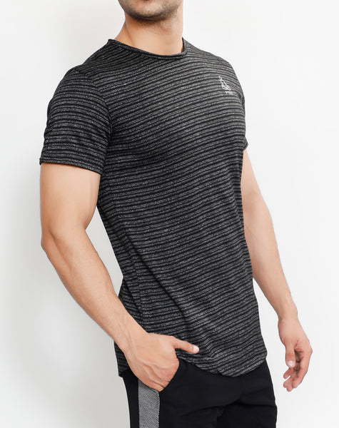 Black Grey Stripes Roundneck T-Shirt