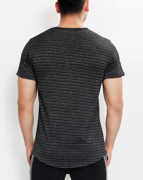 Black Grey Stripes Roundneck T-Shirt