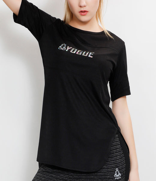 Black Long T-Shirt with Glitter Logo