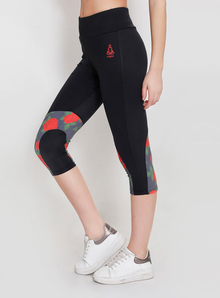 Charcoal Grey & Roses Capris