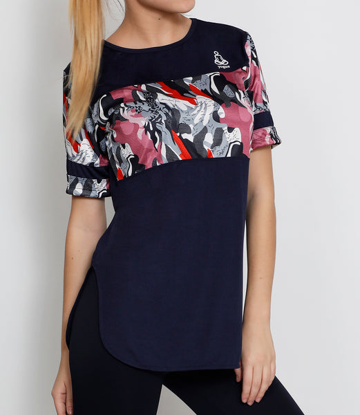 Navy Abstract Long T-Shirt