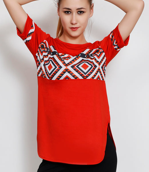 Red Zigzag Long T-Shirt
