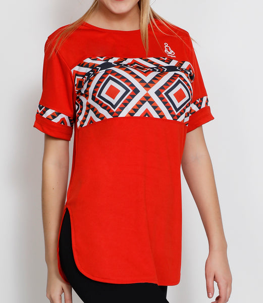 Red Zigzag Long T-Shirt