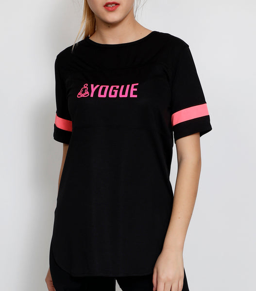 Black Long T-Shirt with Pink Logo