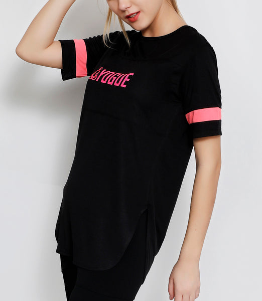 Black Long T-Shirt with Pink Logo