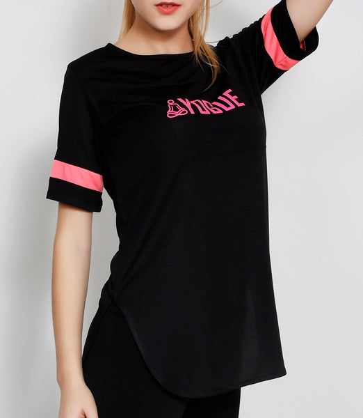 Black Long T-Shirt with Pink Logo