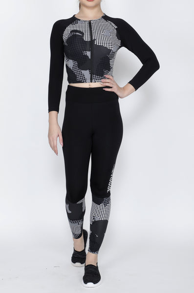 Shop The Look - Crop Zipper + Tights - Square Grid