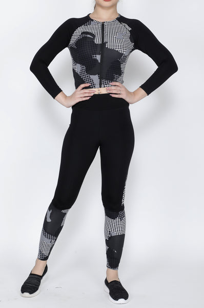 Shop The Look - Crop Zipper + Tights - Square Grid