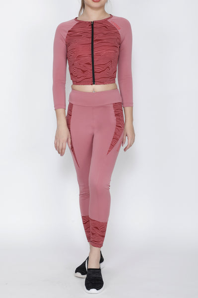 Shop The Look - Crop Zipper + Tights - Peach Wavy